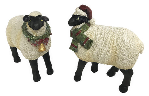 Gerson Farmhouse Sheep Holiday Figurines - Set of 2