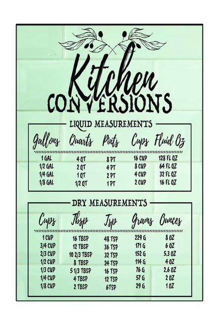 Measurement Kitchen Conversion Magnet Sign - Cooking Chart 6x9 in. Tile Background Kitchen Conversions