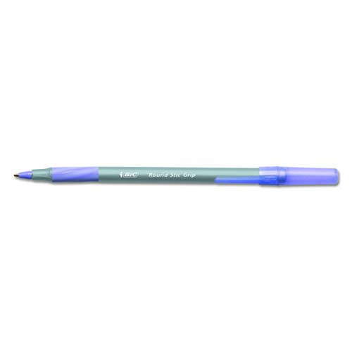 BIC Round Stic Grip Xtra Comfort Ballpoint Pen, Medium Point (1.2mm), Purple, 12-Count