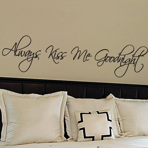 DigTour WallArt Always Kiss Me Goodnight - Wall Quotes Stickers Vinyl Wall Decals - Phrase & Words & Letters (Black, Medium)