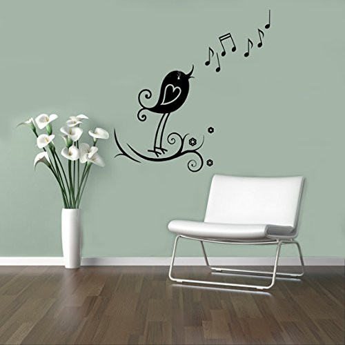 Musical Notes Wall Vinyl Decal Singing Bird Wall Sticker Music Home Decor Nursery Room Wall Murals Housewares 18(MSC)