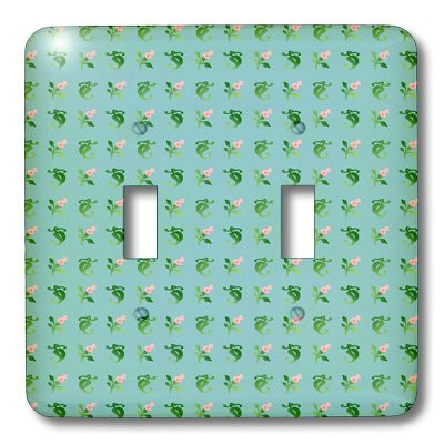 3dRose lsp_26781_2 Pink Green Floral Pattern on Blue Green Background Double Toggle Switch