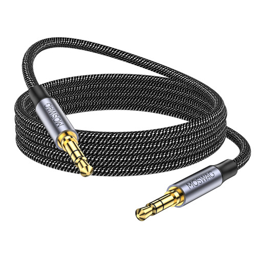 MOSWAG 3.5mm Aux Cord to 3.5mm Audio Aux Jack Cable Male to Male Aux Cable Nylon Braided Stereo Jack Cord for Phones,Headphones,Speakers,Tablets,PCs,Music Players and More (1.64FT/0.5M, Black)