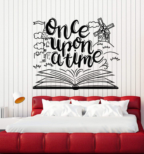 Vinyl Wall Decal Once Upon A Time Tale Book Library Nursery Kids Room Stickers Mural Large Decor (g1507) Black