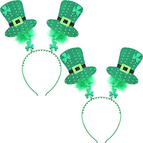 Zhehao 2 Pieces St. Patrick's Day Green Headband Head Boppers with Hats Decor Shamrock Headband for Costume Accessory Party Supplies