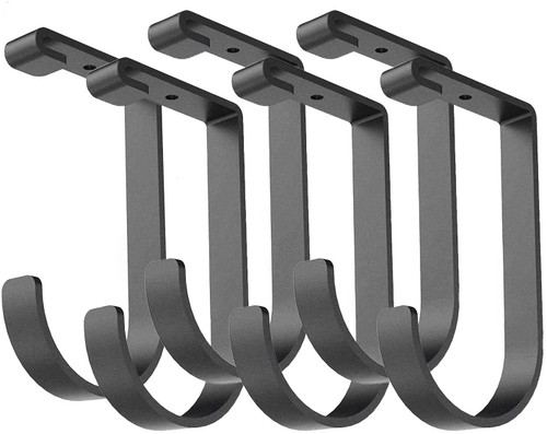Add-On Storage Hook Accessory for Ceiling Rack and Wall Shelving, Overhead Garage Storage Rack Hooks, Heavy Duty Hanging Bike Flat Hooks (Flat Hook x 6 Pcs, Black)