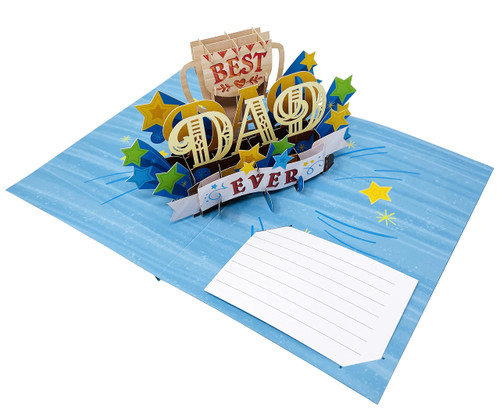 Best Dad Ever, Number One Father - 3D Pop Up Greeting Card For All Occasions - Father's Day, Love, Birthday, Christmas, Retirement, Congrats - Message Note for Personalized - 5x7 Inches - Thick Envelope - Handcrafted With Love - Proud USA Brand