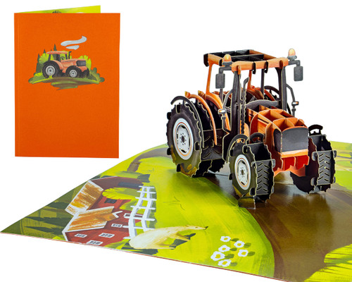 Tractor - 3D Pop Up Greeting Card For All Occasions - Love, Birthday, Christmas, Congrats, Retirement, Farmers, Workers - Removable Personalized Message Note - Thick Envelope, Fold Flat - 5x7 Inch