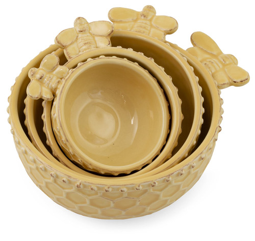 Boston International Embossed Stoneware Nesting Measuring Cups, Set of 4, Honeycomb