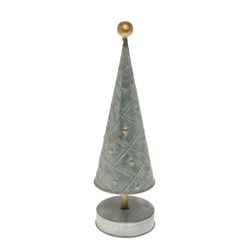 Boston International Christmas Winter Holiday Tabletop Tree Decoration, Small, Silver Metal with Gold Dots