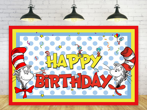 Red Backdrop for Birthday Party Decorations Dr Seuss Background for Baby Shower Party Cake Table Decorations Supplies Cat in The Hat Theme Banner 5x3ft