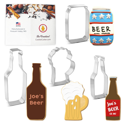 Bottle and Mug Cookie Cutter 4 Pc Set HS0465 with Sugar Cookie Recipe Card. Foose USA