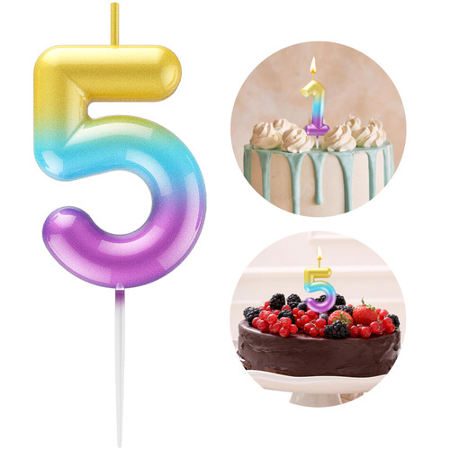 Rainbow Number 5 Candle Happy Birthday 3D Number Candles for Birthday Cake Party Decoration Wedding Anniversary Celebration Supplies