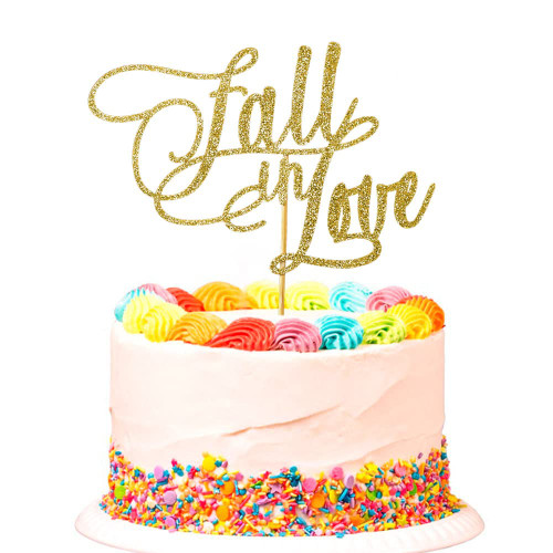 Fall in Love Cake Topper for Wedding Bridal Shower Engagement Bachelorette Party Decorations Gold Glitter Fall in Love Cake Topper for Wedding Bridal Shower Engagement Bachelorette Party Decorations Gold Glitter