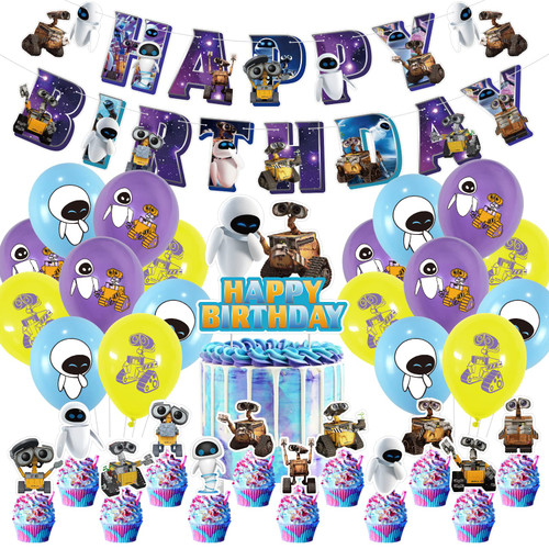 Walle birthday party supplies, including cake caps, cupcake caps, flags, Latex Balloons,It is very suitable for boy's and girl themed birthday party supplies. Walle birthday party supplies, including cake caps, cupcake caps, flags, Latex Balloons,It is very suitable for boy's and girl themed birthday party supplies.