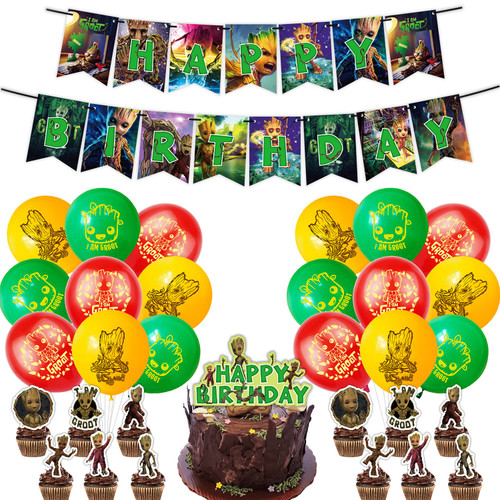 Groot party birthday supplies,Groot Theme including cake caps,cupcake caps,flags,latex balloons,It is very suitable for boy's and girl themed birthday party supplies. Groot party birthday supplies,Groot Theme including cake caps,cupcake caps,flags,latex balloons,It is very suitable for boy's and girl themed birthday party supplies.