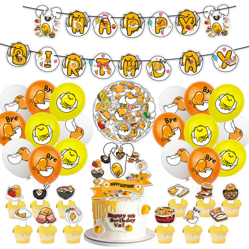 Gudetama birthday party supplies,Gudetama theme including cake caps,cupcake caps,flags,latex Balloons,Sticker?It is very suitable for boy's and girl themed birthday party supplies. Gudetama birthday party supplies,Gudetama theme including cake caps,cupcake caps,flags,latex Balloons,Sticker?It is very suitable for boy's and girl themed birthday party supplies.