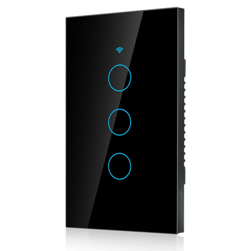 3-Way Smart WiFi Switch Wall Light Control Touch Screen Switch WiFi Remote Control Switch Voice Control Switch Single Circle for Alexa Google Home SIRI(US Black)