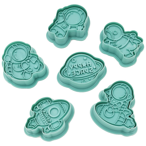 Gobaker 3D Space Rocket Cookie Cutters,Astronaut Rocket Moon Star Planet Outer Space Fondant Stamper Set, Biscuit Cake Baking Mold for Party Supplies,6pcs