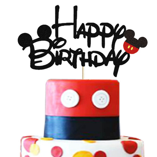 Mickey Happy Birthday Cake Topper Black Red Mouse Birthday Party Supplies for Boy 1st 2nd 3rd 4th 5th 6th Years Old Birthday Cake Decor