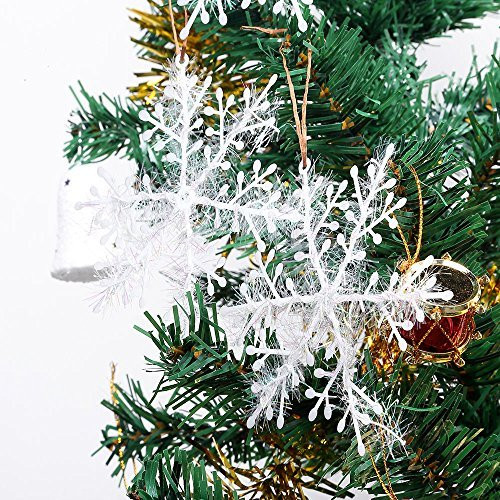 AGM 30PCS Christmas White Glitter Snowflake, 4.3'' Classic Snow Flakes Christmas Tree Ornaments Holiday, Christmas Decoration, Set of 30 (White)
