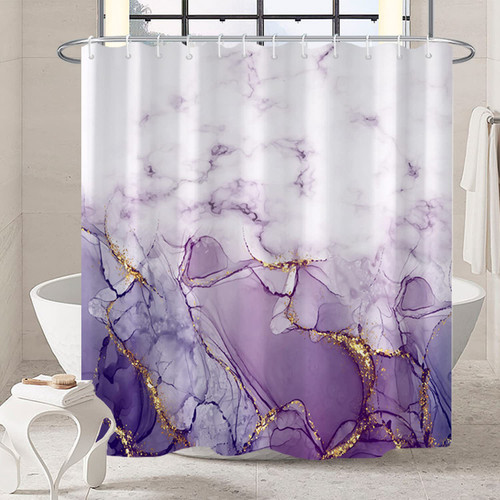 Uiiooazy Marble Bathroom Shower Curtain Purple Gold Waterproof Fabric Shower Curtains with Hooks Watercolor Abstract Shower Curtain Cloth 65x72 inches