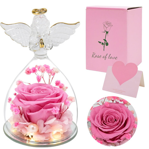 CAMIRUS Angel Figurines Preserved Rose with Cards Gifts for Women Grandma Mom, Glass Angel Gifts from Daughter Son Husband, Preserved Real Pink Rose for Valentines Anniversary Birthday CAMIRUS Angel Figurines Preserved Rose with Cards Gifts for Women Grandma Mom, Glass Angel Gifts from Daughter Son Husband, Preserved Real Pink Rose for Valentines Anniversary Birthday