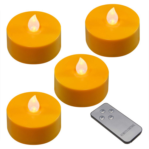 Lumabase Extra Large Battery Operated Tea Lights with Remote Control, Orange - Set of 4