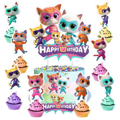 25pcs Super Cat Cake Decorations with 24pcs Cupcake Toppers, 1pcs Cake Topper for Super Cat Birthday Party Supplies
