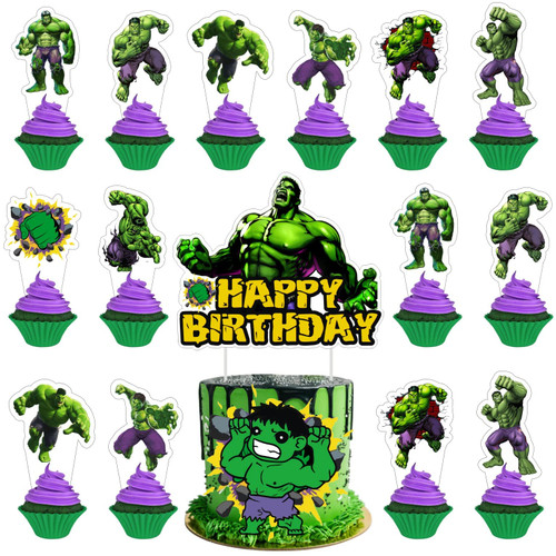 25pcs Hulk Birthday Decorations with 1pcs Cake Topper, 24pcs Cupcake Toppers for Incredible Party Supplies 25pcs Hulk Birthday Decorations with 1pcs Cake Topper, 24pcs Cupcake Toppers for Incredible Party Supplies
