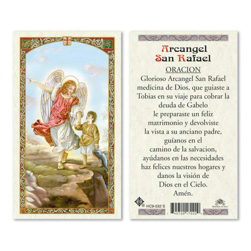 Oracion al Arcangel San Rafael Laminated Prayer Cards - Pack of 25- in Spanish Espanol