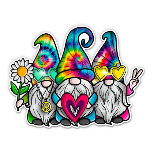 Peace Gnomes Sticker - 3" Laptop Sticker - Waterproof Vinyl for Car, Phone, Water Bottle - Gnomies Cute Hippie Boho Love Decal