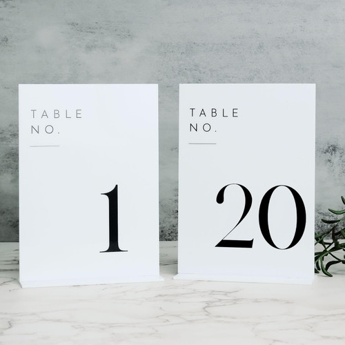 JINMURY Acrylic Wedding Table Numbers 1-20 with Stands, 20 Pack 5"x7" Acrylic Table Number Signs and Holders White Acrylic Table Numbers for Wedding Reception, Party, Anniversary, Event