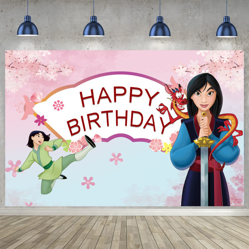 Baby Shower Party Cake Table Decorations Pink Backdrop for Princess Birthday Party Decorations Mulan Background Mulan Theme Banner 5x3ft