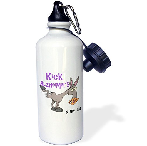 3dRose wb_115577_1"Kick Alzheimers In The Ass Awareness Ribbon Cause Design" Sports Water Bottle, 21 oz, White