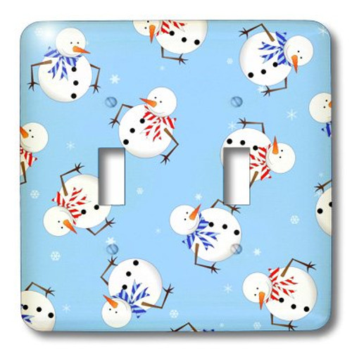 3dRose LLC lsp_31199_2 Cute Holiday Snowman Print Light Blue - Double Toggle Switch