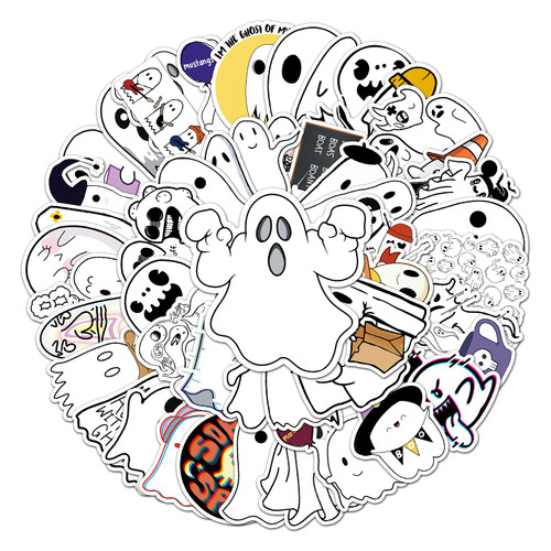 Ghost Stickers(50Pcs),Cute Ghost Waterproof Vinyl Water Bottle Stickers for Teens Girls Adults Kids,Laptop Car Cup Computer Guitar Skateboard Luggage Phone Aesthetic Stickers Packs
