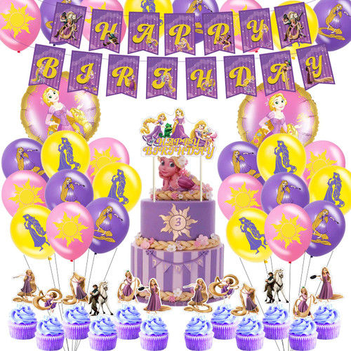 VNXCI 52 Pcs Rapunzel Party Supplies, Princess Theme Birthday Decorations Includes Banners, Latex Balloons, Foil balloon, Cake Topper, Cupcake Toppers VNXCI 52 Pcs Rapunzel Party Supplies, Princess Theme Birthday Decorations Includes Banners, Latex Balloons, Foil balloon, Cake Topper, Cupcake Toppers
