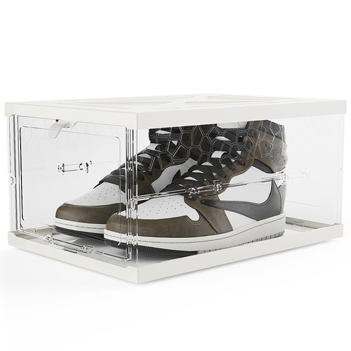 BomSaluka Shoe Storage Boxes Stackable, Clear & Large Shoe Organizer,Easy Assembly Shoe Display Case,Space Saving Foldable Shoe Holders, Shoe Container Rack Sneaker Bins,Fits Up to Size 13 Shoes