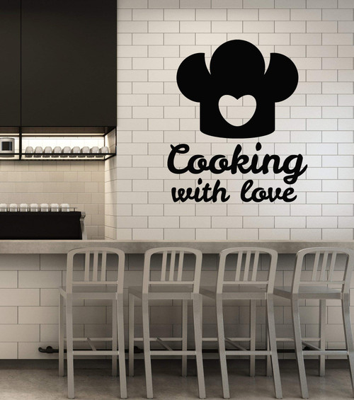 Vinyl Wall Decal Kitchen Cooking with Love Chef's Hat Restaurant Stickers Mural Large Decor (g4439) Black Vinyl Wall Decal Kitchen Cooking with Love Chef's Hat Restaurant Stickers Mural Large Decor (g4439) Black
