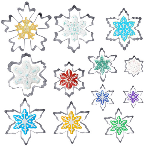 12PCS Stainless Steel Snowflake Cookie Cutters Mold Set Christmas Baking Mold Pastry Sandwich Biscuit Bread Cutter Cake Fondant Decorations Mould Kitchen Tool for Baking DIY Gift