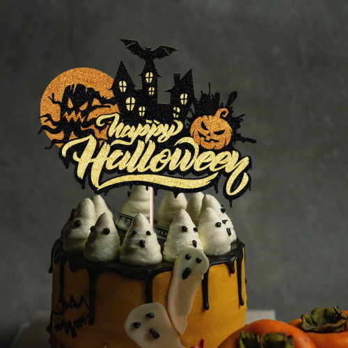 AROKIPPRY Happy Halloween Cake Topper Glitter Haunted House Halloween Cake Pick Pumpkin Spider Bat Cake Decorations for Halloween Theme Birthday Party Supplies AROKIPPRY Happy Halloween Cake Topper Glitter Haunted House Halloween Cake Pick Pumpkin Spider Bat Cake Decorations for Halloween Theme Birthday Party Supplies