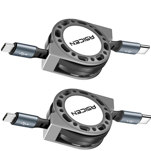 ASICEN 5 in 1 Multi Charging Cable 60W [4Ft/2Pack] Retractable Phone Cable Fast Charger Cord with IP/Type C/USB A Port for IP/USB C/USB A Port for Cell Phones/iPad/Samsung/PS/Sony (Black, 2Pack)
