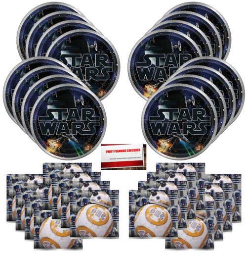 Star Wars Party Birthday Supplies Bundle Plates & Napkins Pack for 16 Guests (Plus Party Planning Checklist by Mikes Super Store)