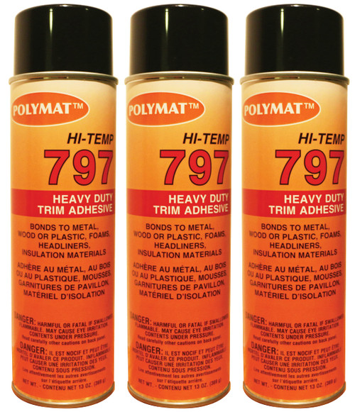 QTY3 Polymat 797 Hi-Temp Spray Can Glue Adhesive Bonds Flexible Foam to Fabric