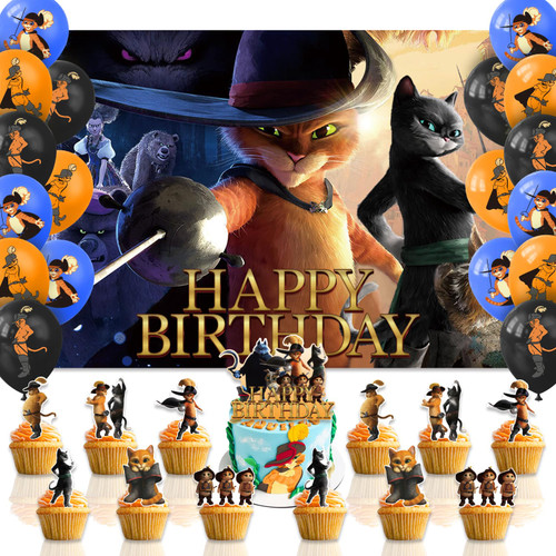 Cat In The Boots Party Decorations, Cat In The Boots Birthday Party Supplies, Include Balloons, Cake Toppers , Cupcake Toppers ,5x3Ft Backdrop Photography Background Tapestry Party Favor