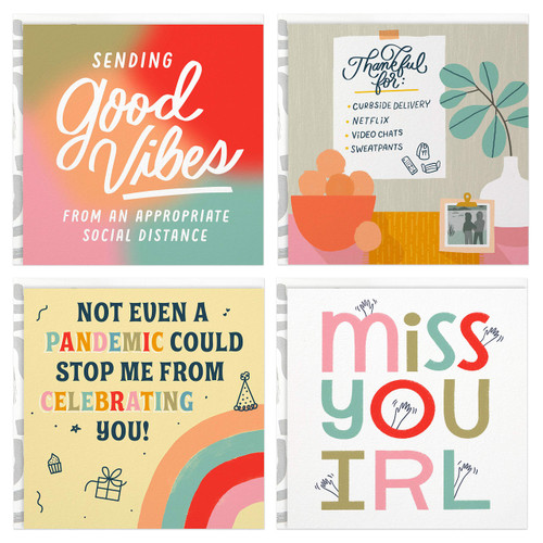 Hallmark Good Mail Thinking of You, Pandemic Birthday, Blank Cards Assortment (4 Cards with Envelopes)