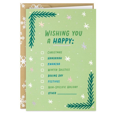 Hallmark Boxed Holiday Cards, Happy Everything Checklist (16 Cards and 17 Envelopes)