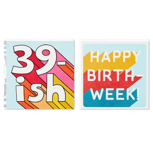 Hallmark Good Mail Pack of 2 Birthday Cards (Happy Birth-Week, 39-ish)