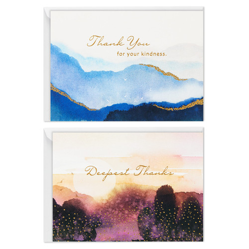 Hallmark Funeral Thank You Cards Assortment, Watercolor Landscapes (50 Thank You for Your Sympathy Cards with Envelopes)
